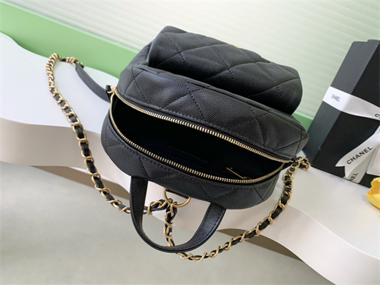 Chanel Backpack Grained Calfskin Gold Tone Metal Black AS5793
