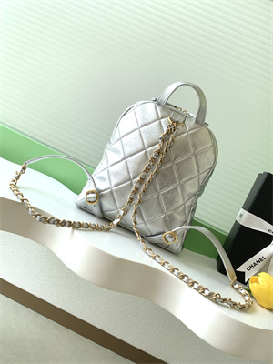 Chanel Backpack Calfskin Gold Tone Metal Silver AS5793