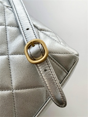 Chanel Backpack Calfskin Gold Tone Metal Silver AS5793