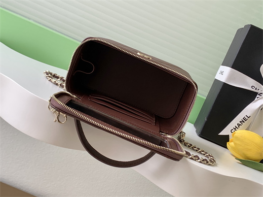 Chanel Long Vanity With Chain Grained Calfskin & Gold-Tone Metal Burgundy AP4933