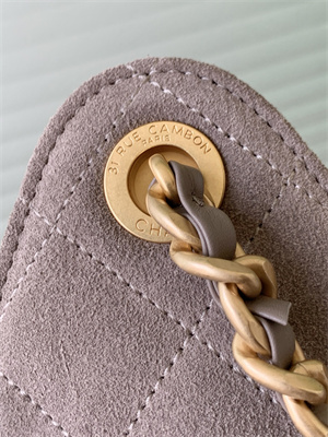 Chanel 25 Medium Handbag Suede Gold Tone Metal Taupe AS5311