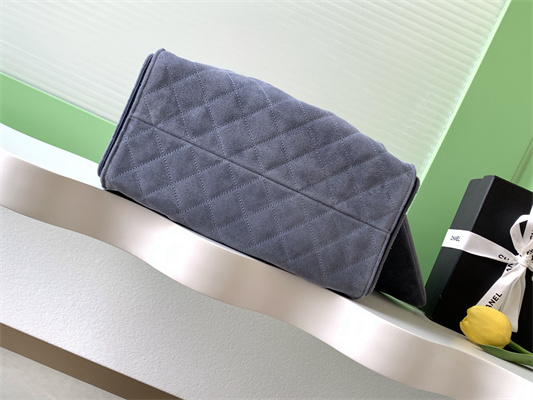 Chanel 25 Medium Handbag Suede Gold Tone Metal Blue AS5311