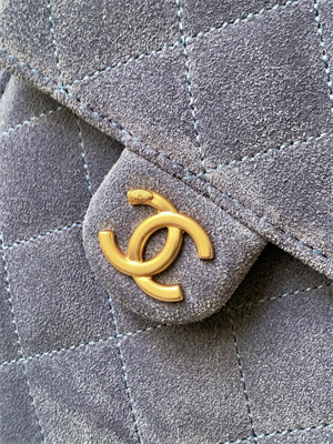 Chanel 25 Medium Handbag Suede Gold Tone Metal Blue AS5311