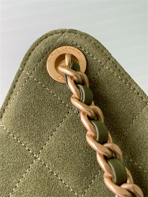 Chanel 25 Medium Handbag Suede Gold Tone Metal Green AS5311