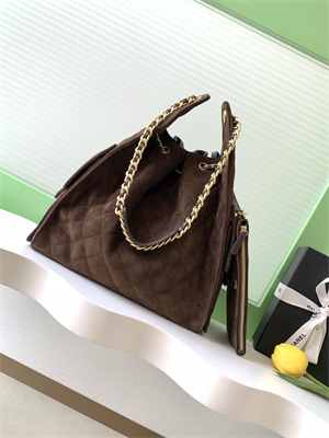 Chanel 25 Medium Handbag Suede Gold Tone Metal Coffee AS5311