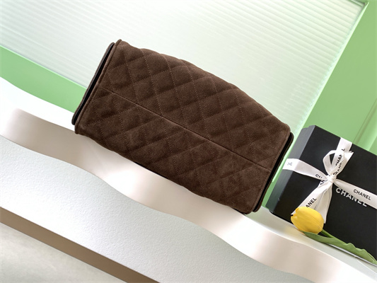 Chanel 25 Medium Handbag Suede Gold Tone Metal Coffee AS5311
