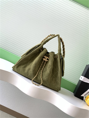 Chanel 25 Small Handbag Suede Gold Tone Metal Green AS5293