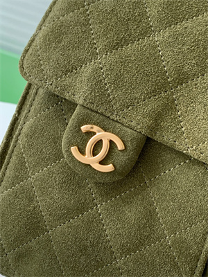 Chanel 25 Small Handbag Suede Gold Tone Metal Green AS5293