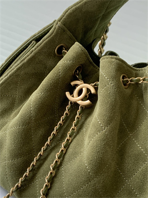 Chanel 25 Small Handbag Suede Gold Tone Metal Green AS5293