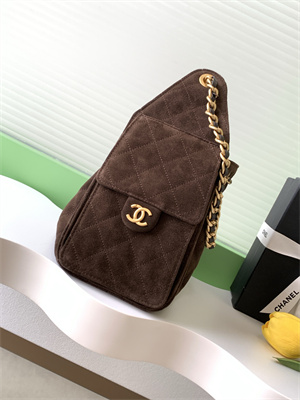 Chanel 25 Small Handbag Suede Gold Tone Metal Coffee AS5293