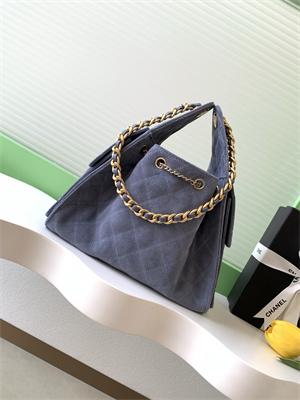 Chanel 25 Small Handbag Suede Gold Tone Metal Blue AS5293