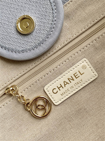 Chanel Deauville Large Shopping Bag Mixed Fibers Gold Tone Metal lt Grey A66941