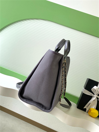 Chanel Deauville Large Shopping Bag Mixed Fibers Gold Tone Metal Grey A66941