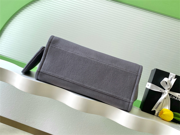 Chanel Deauville Large Shopping Bag Mixed Fibers Gold Tone Metal Grey A66941