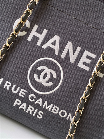 Chanel Deauville Large Shopping Bag Mixed Fibers Gold Tone Metal Grey A66941