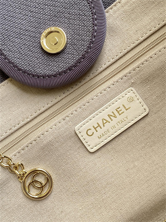 Chanel Deauville Large Shopping Bag Mixed Fibers Gold Tone Metal Grey A66941