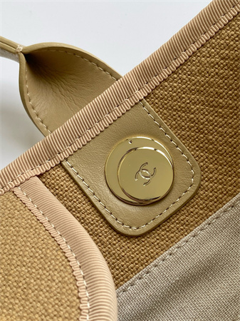 Chanel Deauville Large Shopping Bag Mixed Fibers Gold Tone Metal Dk Beige A66941