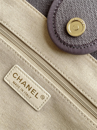 Chanel Deauville Small Shopping Bag Mixed Fibers Gold Tone Metal Grey AS3257