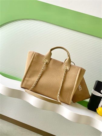 Chanel Deauville Small Shopping Bag Mixed Fibers Gold Tone Metal Dk Grey AS3257