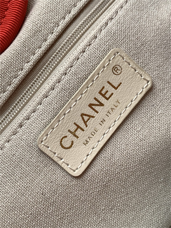 Chanel Deauville Small Shopping Bag Mixed Fibers Gold Tone Metal Red AS3257