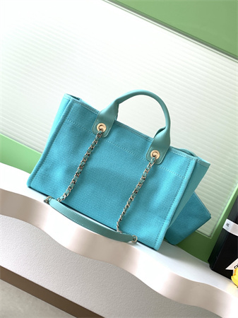 Chanel Deauville Small Shopping Bag Mixed Fibers Gold Tone Metal AS3257