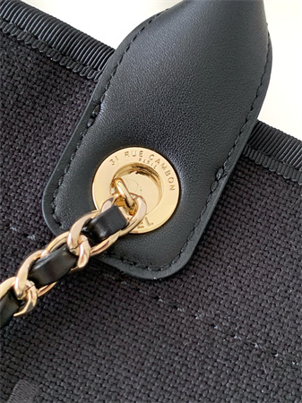 Chanel Deauville Small Shopping Bag Mixed Fibers Gold Tone Metal Black AS3257