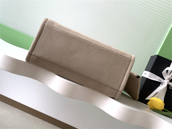 Chanel Deauville Small Shopping Bag Mixed Fibers Gold Tone Metal Beige AS3257