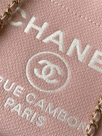 Chanel Deauville Small Shopping Bag Mixed Fibers Gold Tone Metal Pink AS3257