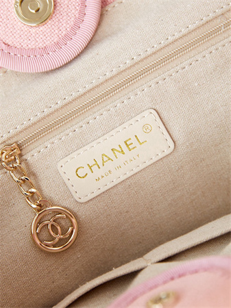Chanel Deauville Small Shopping Bag Mixed Fibers Gold Tone Metal Pink AS3257