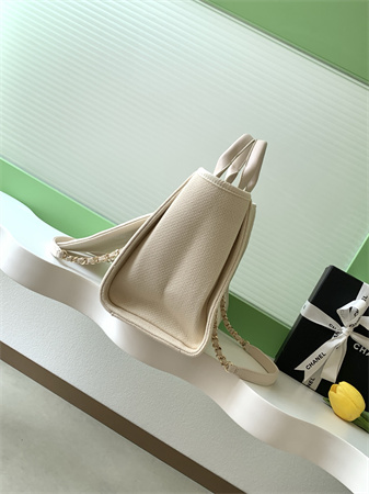 Chanel Deauville Small Shopping Bag Mixed Fibers Gold Tone Metal AS3257