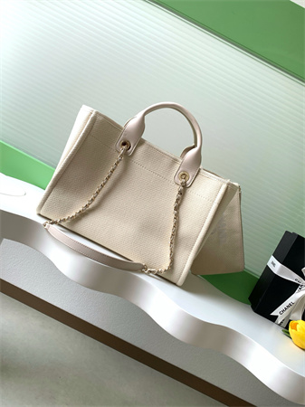 Chanel Deauville Small Shopping Bag Mixed Fibers Gold Tone Metal AS3257