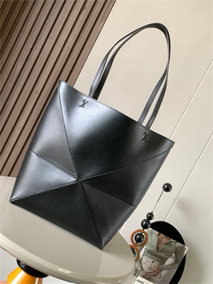 Loewe Medium Puzzle Fold Tote In Shinny Calfskin Black