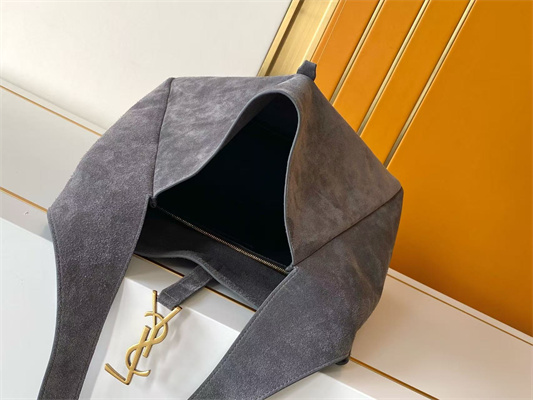 Y.S.L LE 5 A 7 Supple Large HOBO BAG In Grey Suede Leather