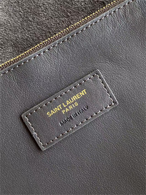 Y.S.L LE 5 A 7 Supple Large HOBO BAG In Grey Suede Leather